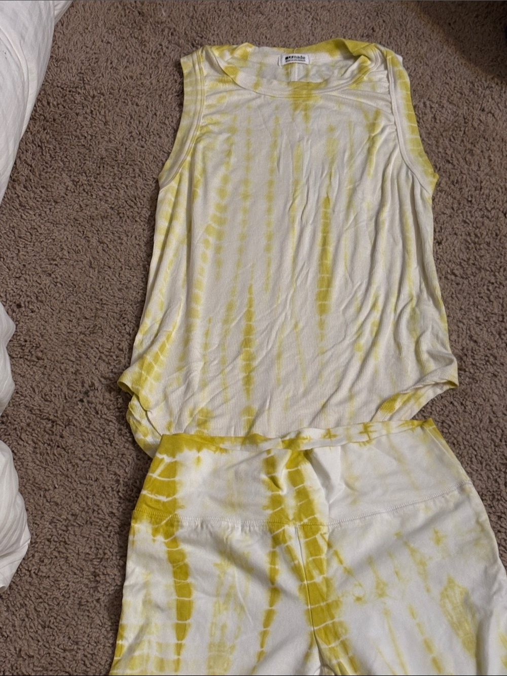 LA Made Yellow Tie-Dye Tank and yoga pants